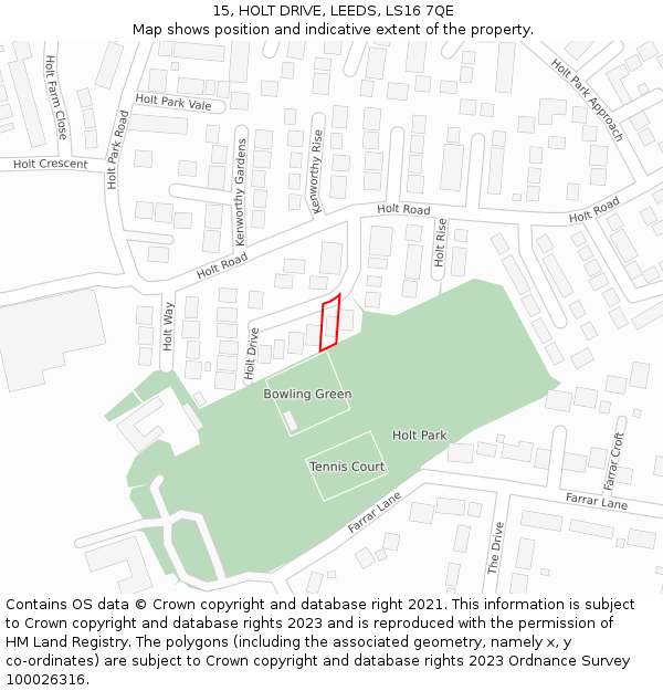 15, HOLT DRIVE, LEEDS, LS16 7QE: Location map and indicative extent of plot