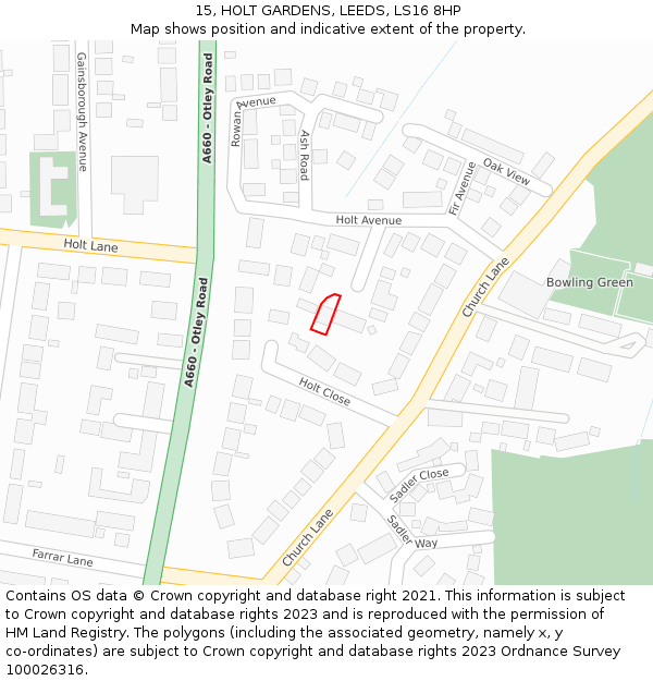 15, HOLT GARDENS, LEEDS, LS16 8HP: Location map and indicative extent of plot