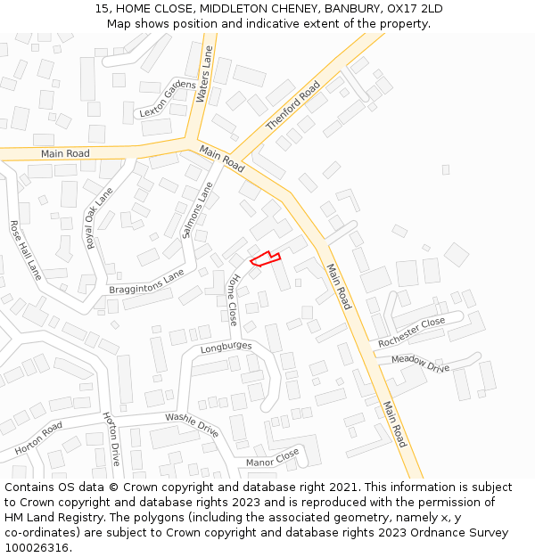 15, HOME CLOSE, MIDDLETON CHENEY, BANBURY, OX17 2LD: Location map and indicative extent of plot
