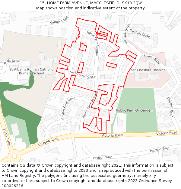 15, HOME FARM AVENUE, MACCLESFIELD, SK10 3QW: Location map and indicative extent of plot