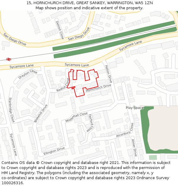 15, HORNCHURCH DRIVE, GREAT SANKEY, WARRINGTON, WA5 1ZN: Location map and indicative extent of plot