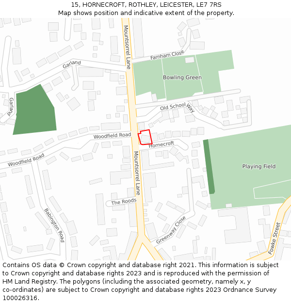 15, HORNECROFT, ROTHLEY, LEICESTER, LE7 7RS: Location map and indicative extent of plot
