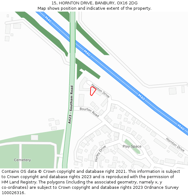 15, HORNTON DRIVE, BANBURY, OX16 2DG: Location map and indicative extent of plot