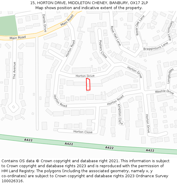 15, HORTON DRIVE, MIDDLETON CHENEY, BANBURY, OX17 2LP: Location map and indicative extent of plot