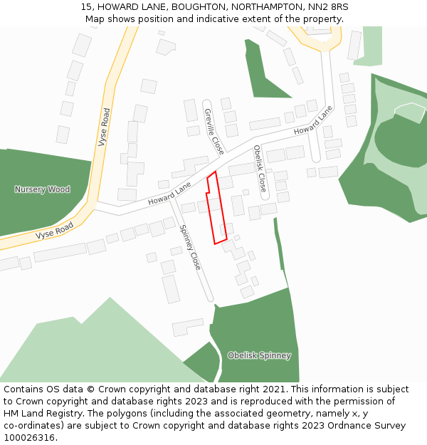 15, HOWARD LANE, BOUGHTON, NORTHAMPTON, NN2 8RS: Location map and indicative extent of plot