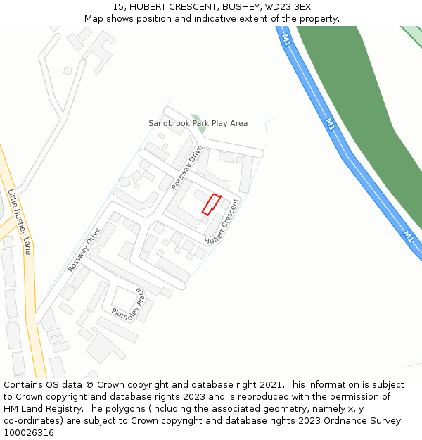 15, HUBERT CRESCENT, BUSHEY, WD23 3EX: Location map and indicative extent of plot