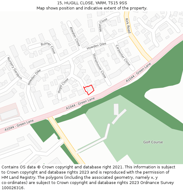 15, HUGILL CLOSE, YARM, TS15 9SS: Location map and indicative extent of plot