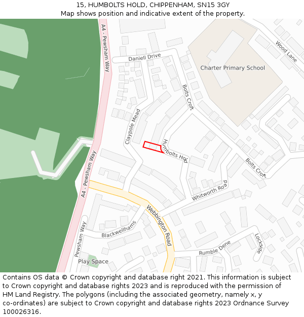 15, HUMBOLTS HOLD, CHIPPENHAM, SN15 3GY: Location map and indicative extent of plot