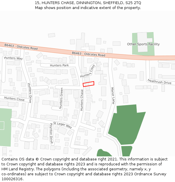 15, HUNTERS CHASE, DINNINGTON, SHEFFIELD, S25 2TQ: Location map and indicative extent of plot