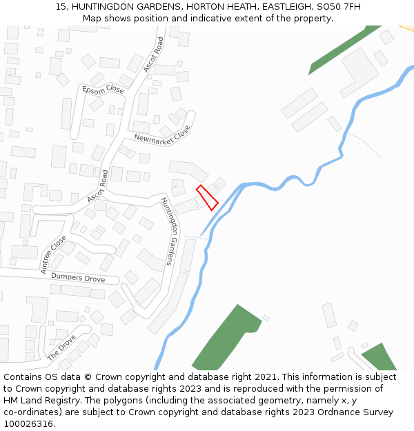 15, HUNTINGDON GARDENS, HORTON HEATH, EASTLEIGH, SO50 7FH: Location map and indicative extent of plot