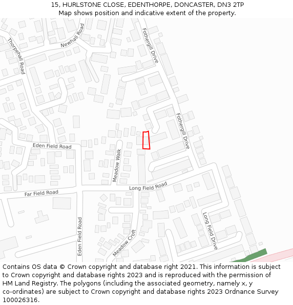 15, HURLSTONE CLOSE, EDENTHORPE, DONCASTER, DN3 2TP: Location map and indicative extent of plot