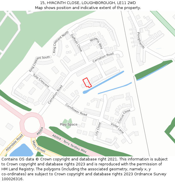 15, HYACINTH CLOSE, LOUGHBOROUGH, LE11 2WD: Location map and indicative extent of plot