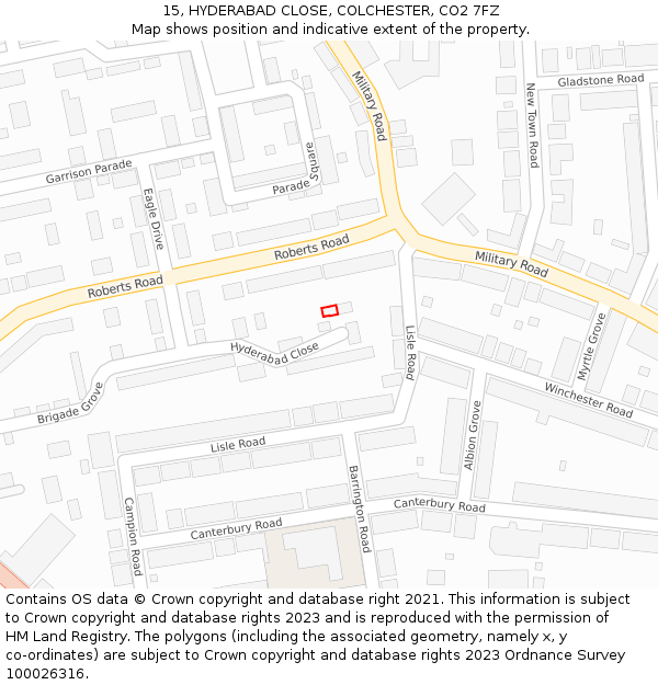 15, HYDERABAD CLOSE, COLCHESTER, CO2 7FZ: Location map and indicative extent of plot