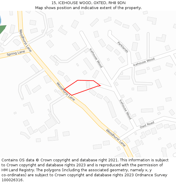 15, ICEHOUSE WOOD, OXTED, RH8 9DN: Location map and indicative extent of plot