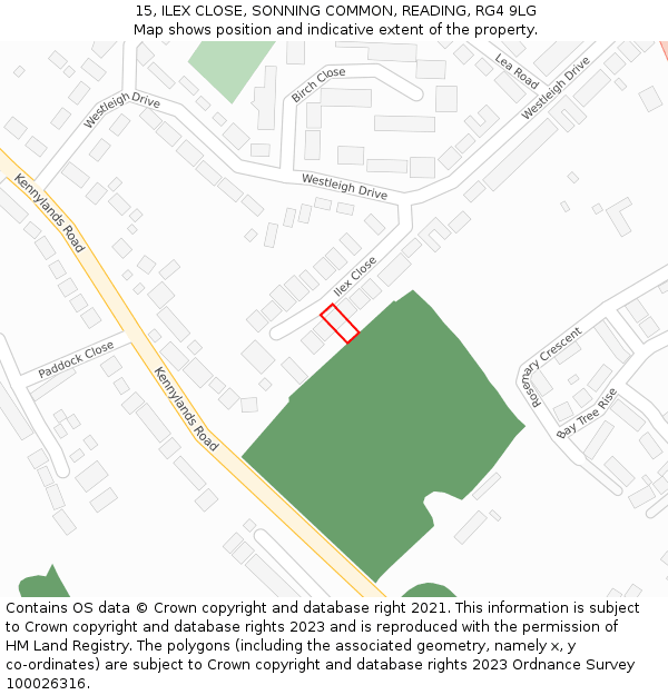 15, ILEX CLOSE, SONNING COMMON, READING, RG4 9LG: Location map and indicative extent of plot