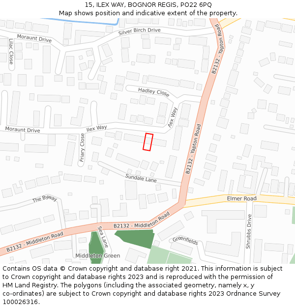 15, ILEX WAY, BOGNOR REGIS, PO22 6PQ: Location map and indicative extent of plot
