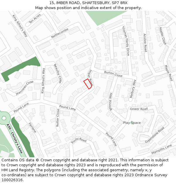 15, IMBER ROAD, SHAFTESBURY, SP7 8RX: Location map and indicative extent of plot