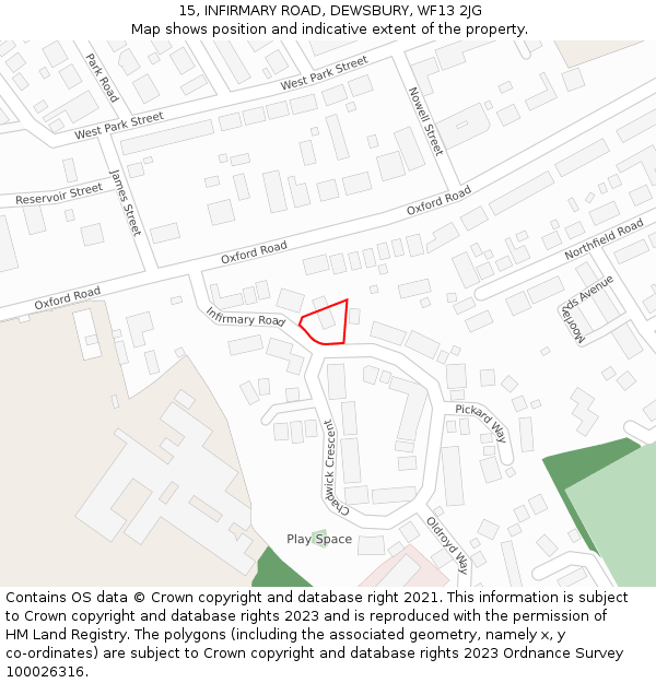 15, INFIRMARY ROAD, DEWSBURY, WF13 2JG: Location map and indicative extent of plot