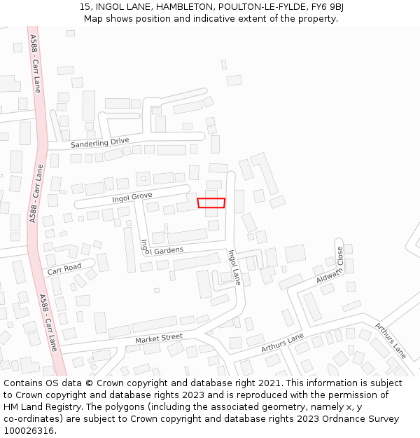 15, INGOL LANE, HAMBLETON, POULTON-LE-FYLDE, FY6 9BJ: Location map and indicative extent of plot