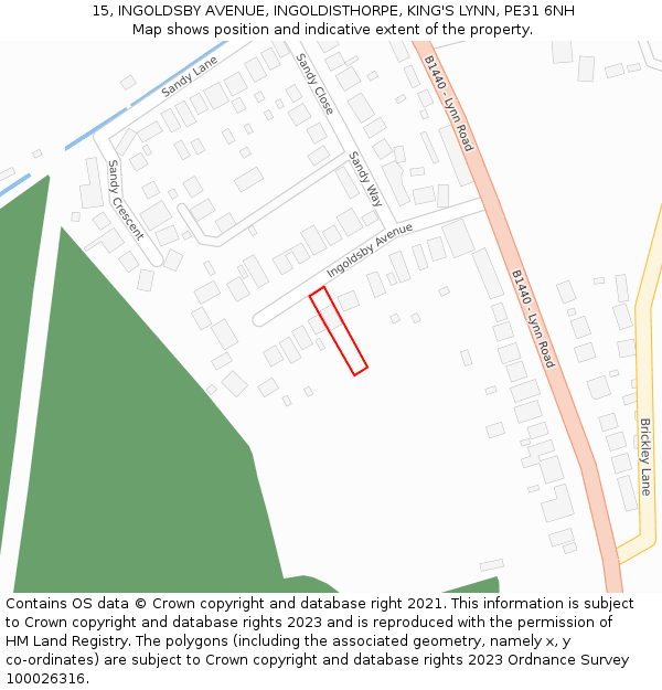 15, INGOLDSBY AVENUE, INGOLDISTHORPE, KING'S LYNN, PE31 6NH: Location map and indicative extent of plot