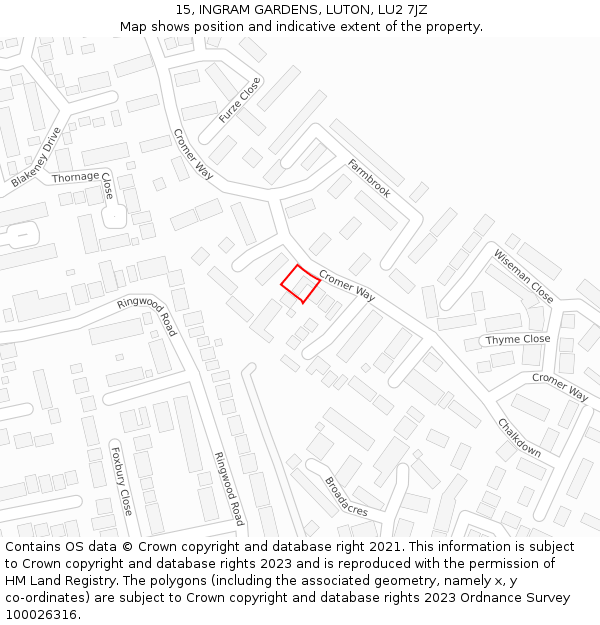 15, INGRAM GARDENS, LUTON, LU2 7JZ: Location map and indicative extent of plot