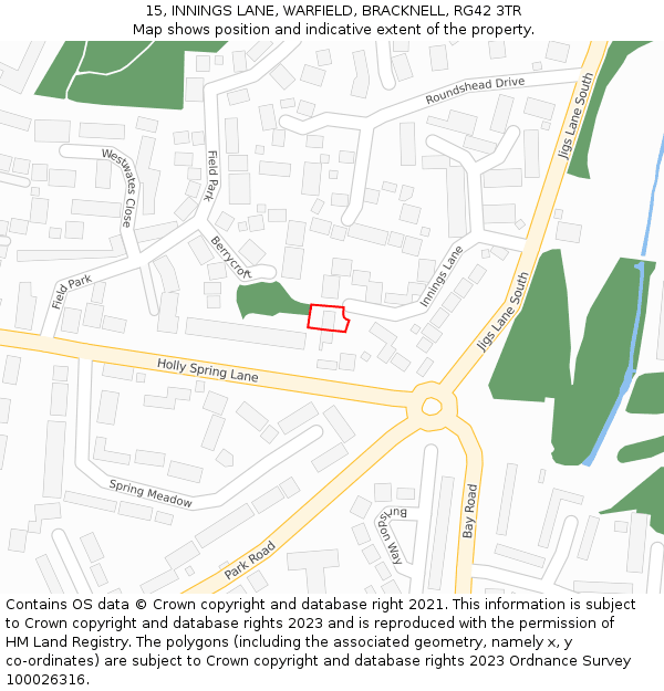 15, INNINGS LANE, WARFIELD, BRACKNELL, RG42 3TR: Location map and indicative extent of plot