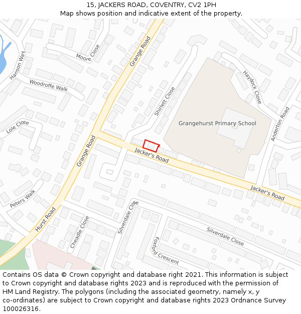 15, JACKERS ROAD, COVENTRY, CV2 1PH: Location map and indicative extent of plot