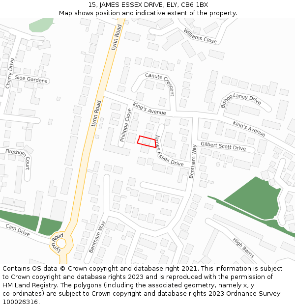 15, JAMES ESSEX DRIVE, ELY, CB6 1BX: Location map and indicative extent of plot