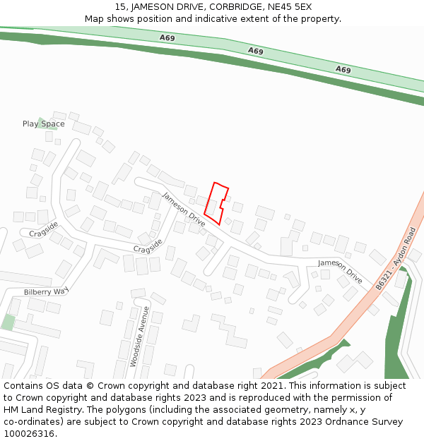 15, JAMESON DRIVE, CORBRIDGE, NE45 5EX: Location map and indicative extent of plot