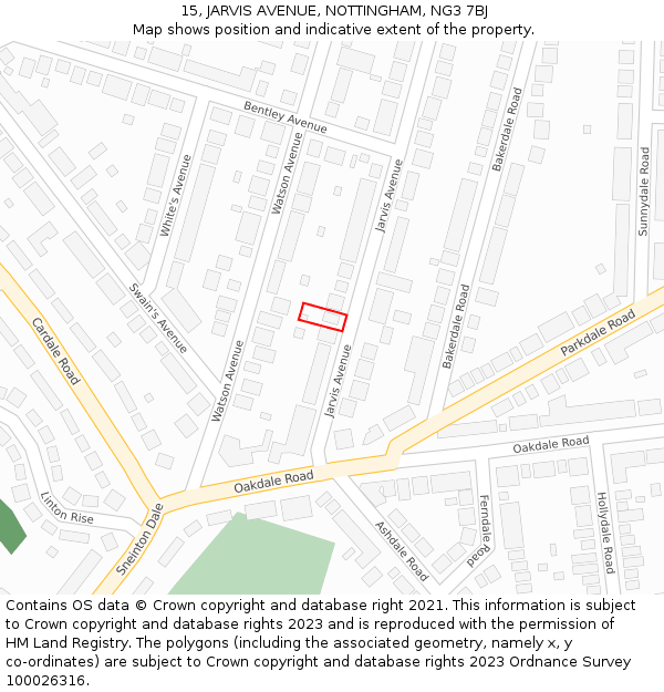 15, JARVIS AVENUE, NOTTINGHAM, NG3 7BJ: Location map and indicative extent of plot