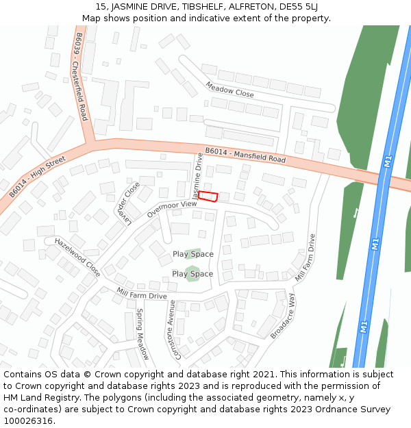 15, JASMINE DRIVE, TIBSHELF, ALFRETON, DE55 5LJ: Location map and indicative extent of plot