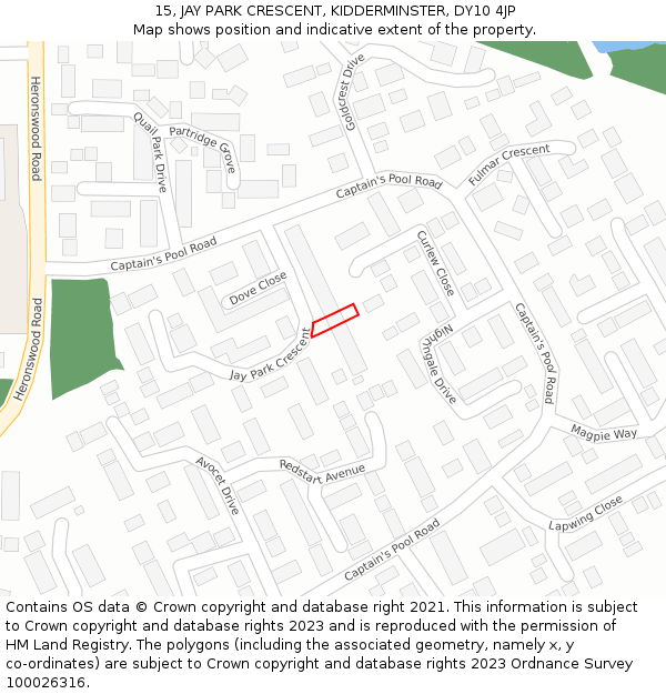 15, JAY PARK CRESCENT, KIDDERMINSTER, DY10 4JP: Location map and indicative extent of plot