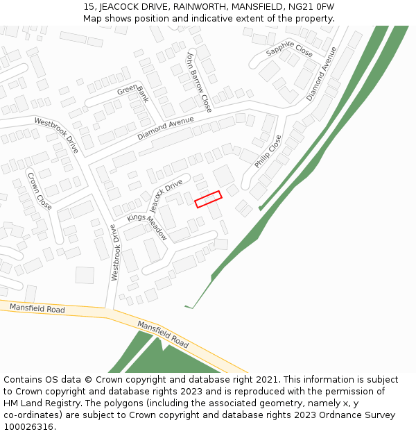 15, JEACOCK DRIVE, RAINWORTH, MANSFIELD, NG21 0FW: Location map and indicative extent of plot