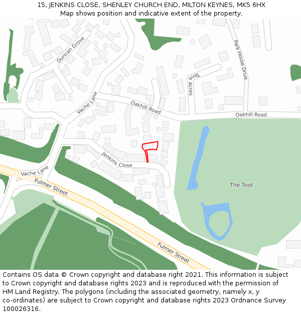 15, JENKINS CLOSE, SHENLEY CHURCH END, MILTON KEYNES, MK5 6HX: Location map and indicative extent of plot