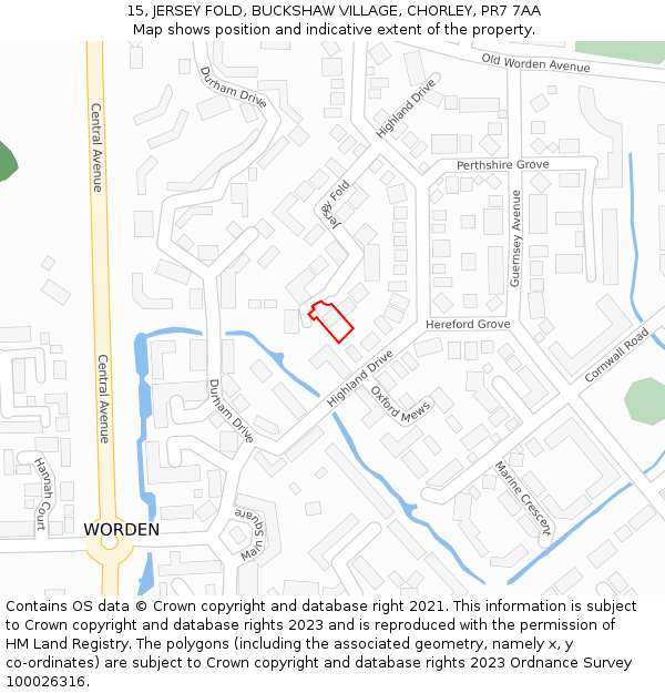 15, JERSEY FOLD, BUCKSHAW VILLAGE, CHORLEY, PR7 7AA: Location map and indicative extent of plot