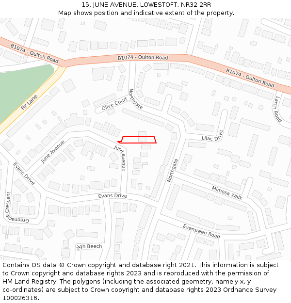 15, JUNE AVENUE, LOWESTOFT, NR32 2RR: Location map and indicative extent of plot