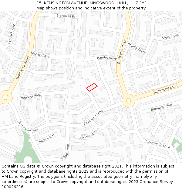 15, KENSINGTON AVENUE, KINGSWOOD, HULL, HU7 3AF: Location map and indicative extent of plot