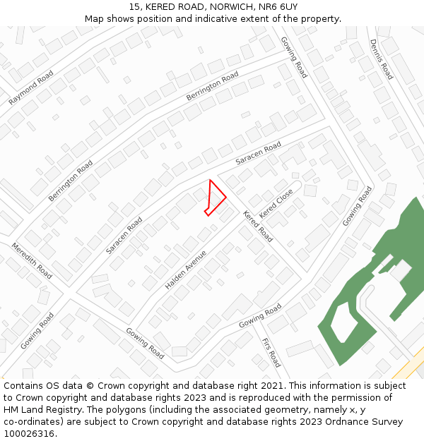 15, KERED ROAD, NORWICH, NR6 6UY: Location map and indicative extent of plot