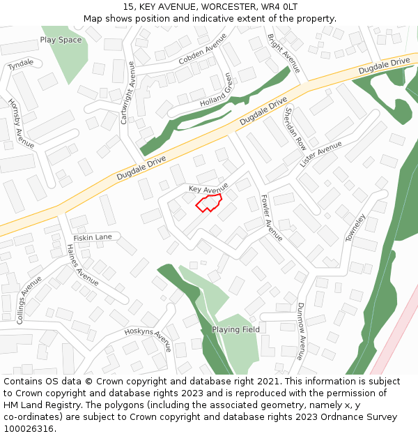 15, KEY AVENUE, WORCESTER, WR4 0LT: Location map and indicative extent of plot