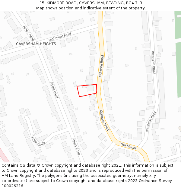 15, KIDMORE ROAD, CAVERSHAM, READING, RG4 7LR: Location map and indicative extent of plot