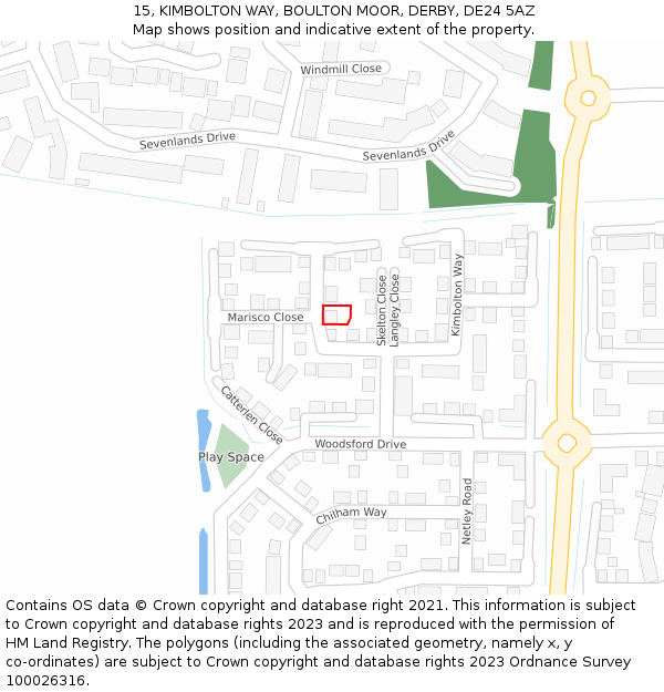 15, KIMBOLTON WAY, BOULTON MOOR, DERBY, DE24 5AZ: Location map and indicative extent of plot
