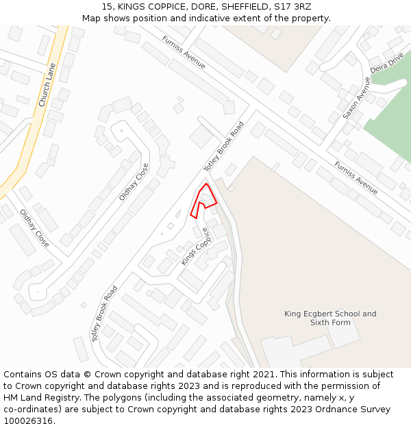 15, KINGS COPPICE, DORE, SHEFFIELD, S17 3RZ: Location map and indicative extent of plot