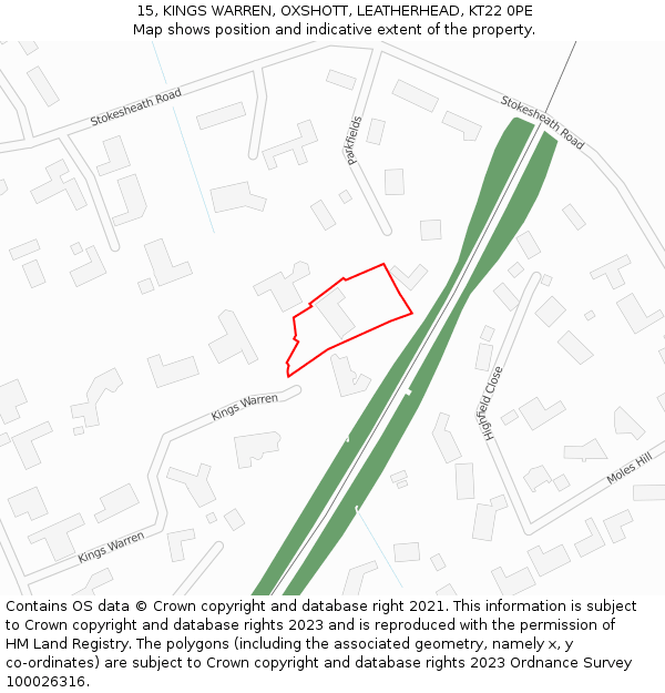 15, KINGS WARREN, OXSHOTT, LEATHERHEAD, KT22 0PE: Location map and indicative extent of plot