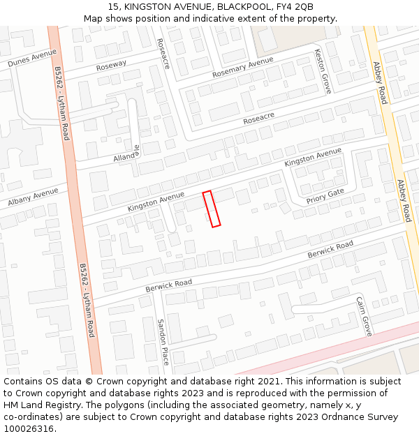 15, KINGSTON AVENUE, BLACKPOOL, FY4 2QB: Location map and indicative extent of plot