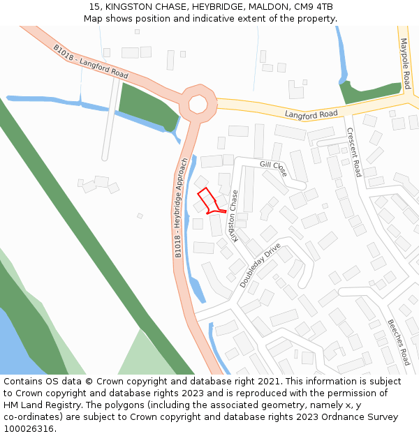 15, KINGSTON CHASE, HEYBRIDGE, MALDON, CM9 4TB: Location map and indicative extent of plot