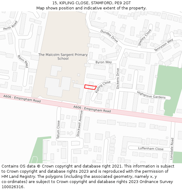 15, KIPLING CLOSE, STAMFORD, PE9 2GT: Location map and indicative extent of plot