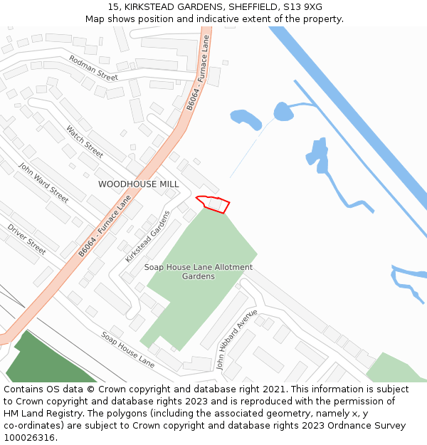 15, KIRKSTEAD GARDENS, SHEFFIELD, S13 9XG: Location map and indicative extent of plot