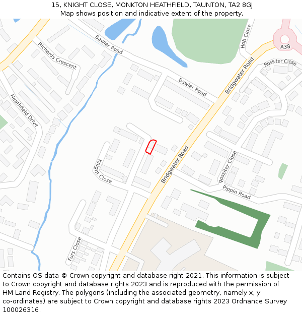 15, KNIGHT CLOSE, MONKTON HEATHFIELD, TAUNTON, TA2 8GJ: Location map and indicative extent of plot