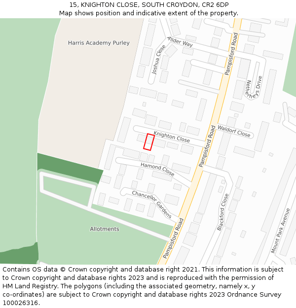 15, KNIGHTON CLOSE, SOUTH CROYDON, CR2 6DP: Location map and indicative extent of plot