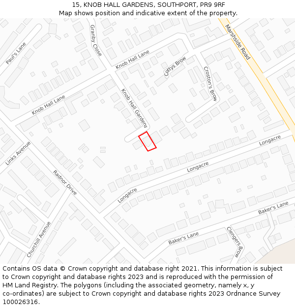 15, KNOB HALL GARDENS, SOUTHPORT, PR9 9RF: Location map and indicative extent of plot